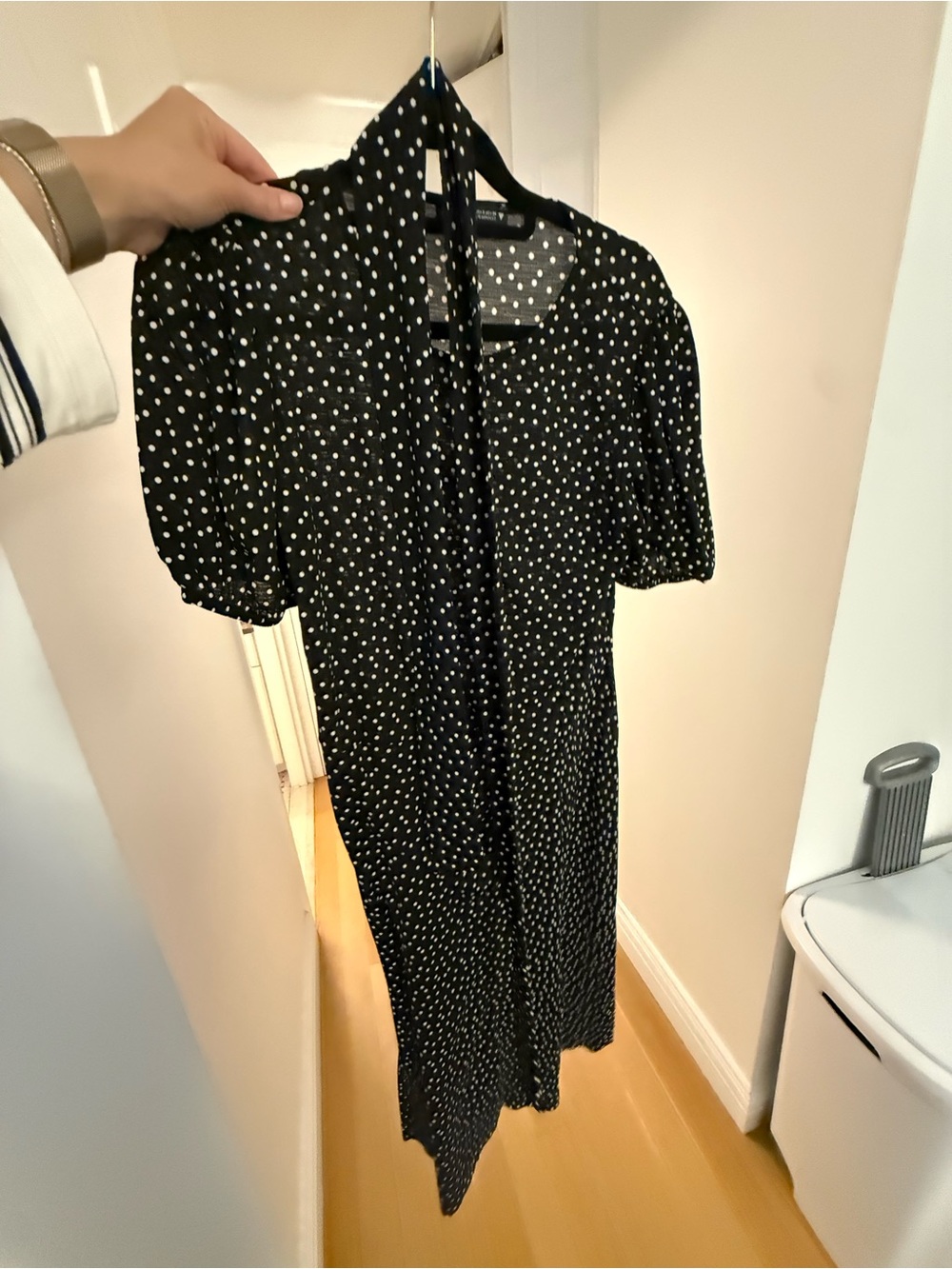 Zara Black Midi Dress with White Polka Dots